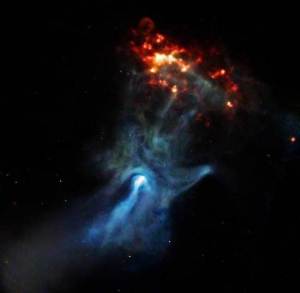 A phantom cosmic hand surfaces from deep space. 